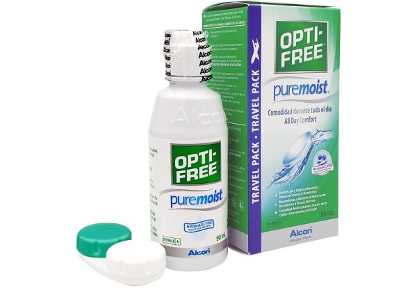 Opti-Free PureMoist Reisepackung / Reiseset inkl. Spiegel und Tasche , 90 ml