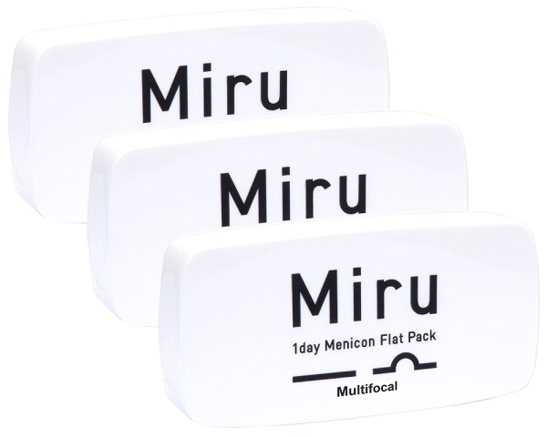 Menicon Miru 1day Flat Pack Multifocal Tageslinsen, sphärische Kontaktlinsen für Presbyopie weich, 3 x 30er Packung / BC 8.40 mm / DIA 14.4