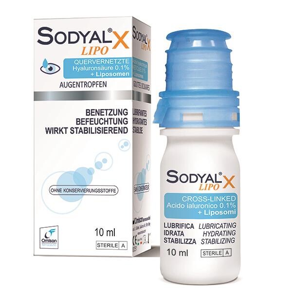 Konservierungsfreie Augentropfen Omisan SODYAL X LIPO mit 0,15% Hyaluron und Liposomen 10 ml