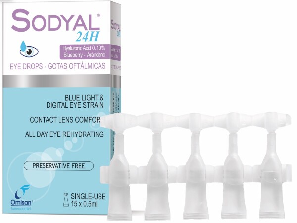 Einzeln verpackte Augentropfen mit 0,10% Hyaluron - Omisan SODYAL 24H 15x 0,5ml