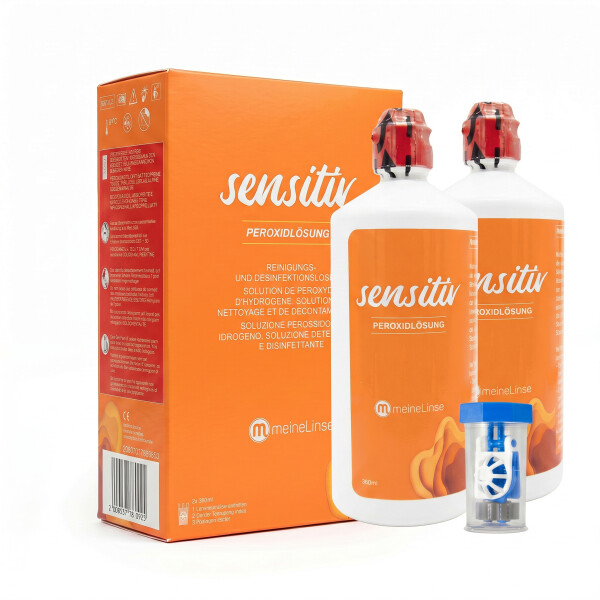 meineLinse sensitiv Peroxidlösung Doppelpack 2 x 360ml + 1 Behälter - konservierungsmittelfrei